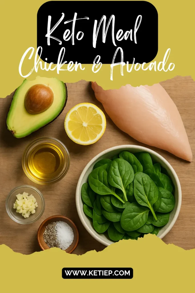 Keto Meal : An Easy Recipe for a Chicken & Avocado Bowl 4 Red and White Torn Photo Food Recipe Pinterest Pin